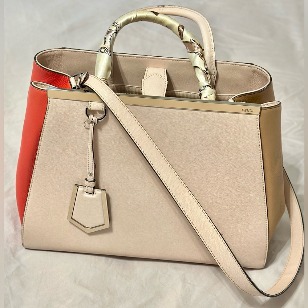 Fendi Beige and Orange Leather Satchel